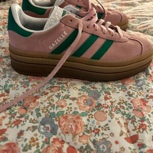 adidas Gazelle Platform Suede Sneakers in Pink and Green